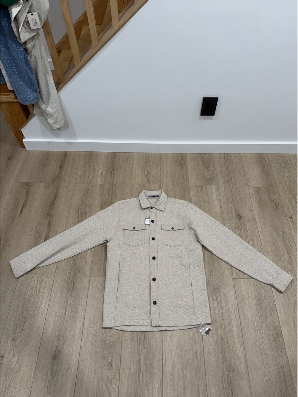 NWT B DRADDY Bradshaw Shirt Jacket Mens Medium Oatmeal Quilted Pockets Shacket